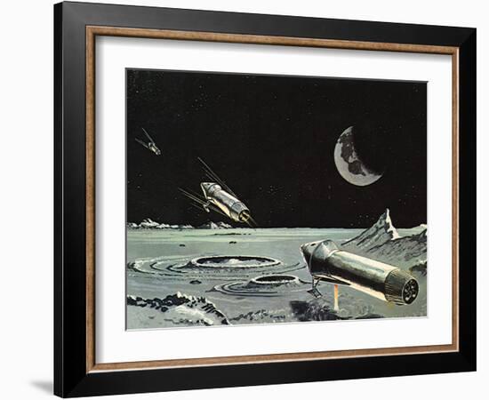Sci Fi - Spaceships on Moon-null-Framed Giclee Print
