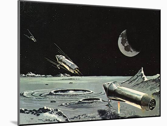 Sci Fi - Spaceships on Moon-null-Mounted Giclee Print