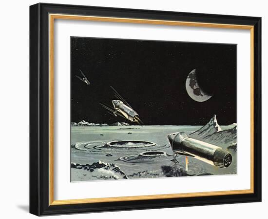 Sci Fi - Spaceships on Moon-null-Framed Giclee Print