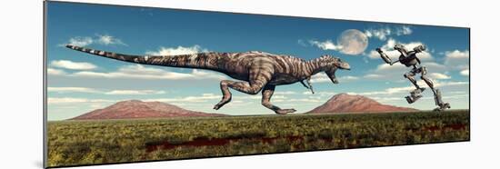 Science Fiction Scene of a Tyrannosaurus Rex Battling a Giant Robot-null-Mounted Art Print