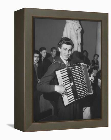 Science Student Playing the Accordian-Ed Clark-Framed Premier Image Canvas