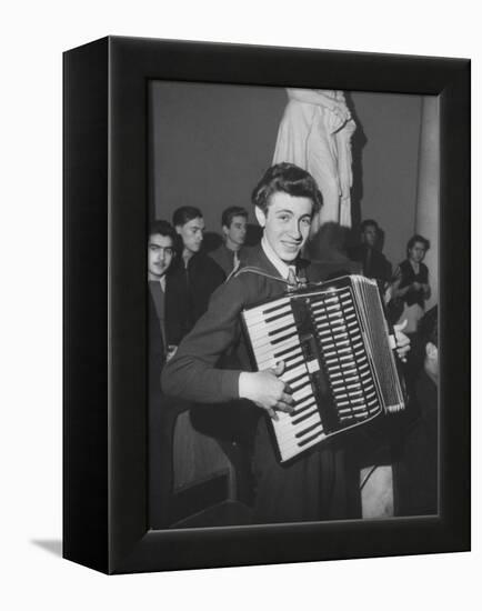 Science Student Playing the Accordian-Ed Clark-Framed Premier Image Canvas