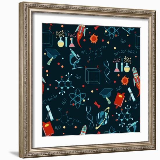 Science Stuff Vector Seamless Pattern.-Anastasia Mazeina-Framed Art Print