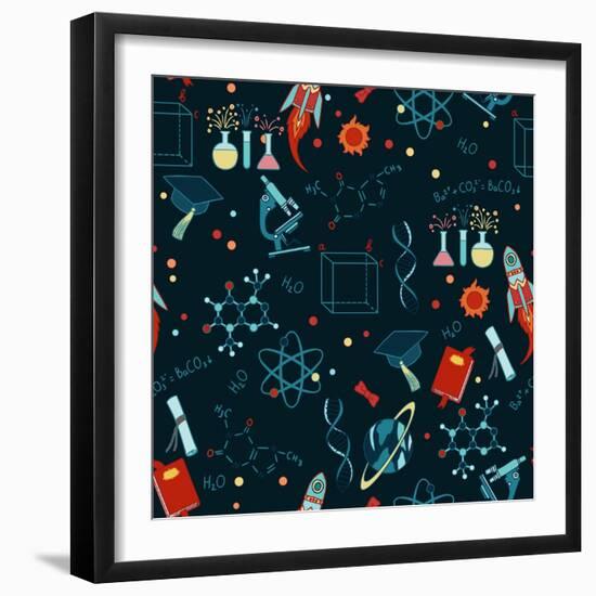 Science Stuff Vector Seamless Pattern.-Anastasia Mazeina-Framed Art Print