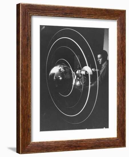 Scientist Alexander Simkovich Working on a Us Artificial Satellite-null-Framed Photographic Print