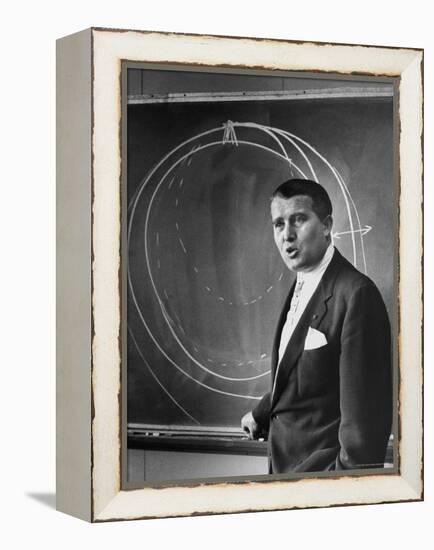 Scientist Dr. Wernher Von Braun Standing Explains Theory of Satellite Flight at Redstone Missile Hz-Walter Sanders-Framed Premier Image Canvas