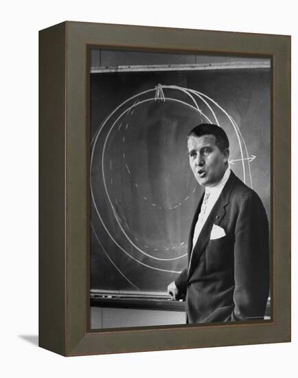 Scientist Dr. Wernher Von Braun Standing Explains Theory of Satellite Flight at Redstone Missile Hz-Walter Sanders-Framed Premier Image Canvas