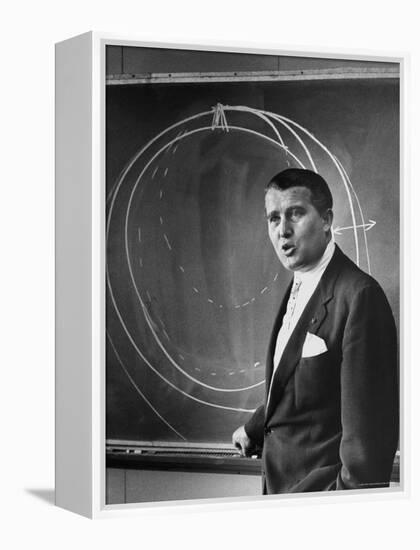 Scientist Dr. Wernher Von Braun Standing Explains Theory of Satellite Flight at Redstone Missile Hz-Walter Sanders-Framed Premier Image Canvas