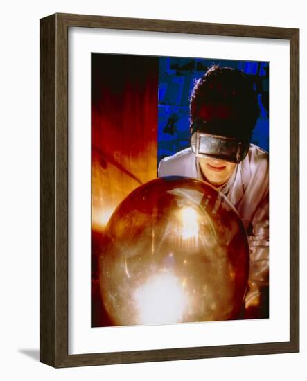 Scientist with Belljar for Making Buckyballs (C60)-Geoff Tompkinson-Framed Photographic Print