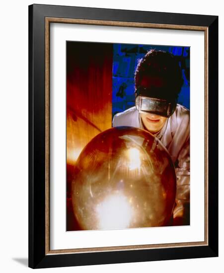 Scientist with Belljar for Making Buckyballs (C60)-Geoff Tompkinson-Framed Photographic Print