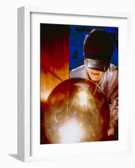 Scientist with Belljar for Making Buckyballs (C60)-Geoff Tompkinson-Framed Photographic Print