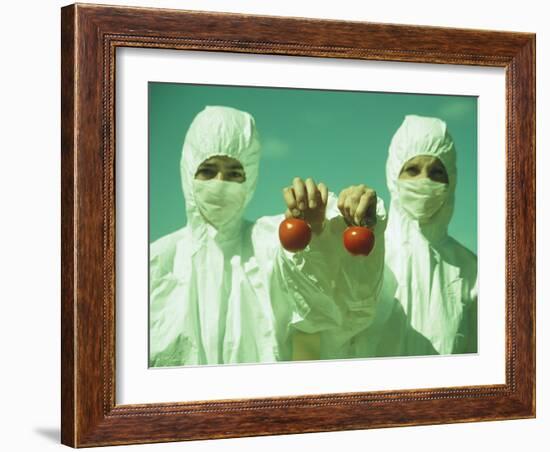 Scientists Holding GM Tomatoes-Cristina-Framed Photographic Print