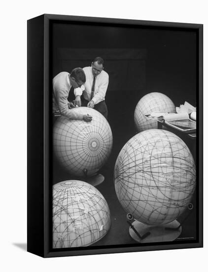 Scientists Studying Moon Phases on Models in Preparation For US Manned Flight to Moon-Fritz Goro-Framed Premier Image Canvas