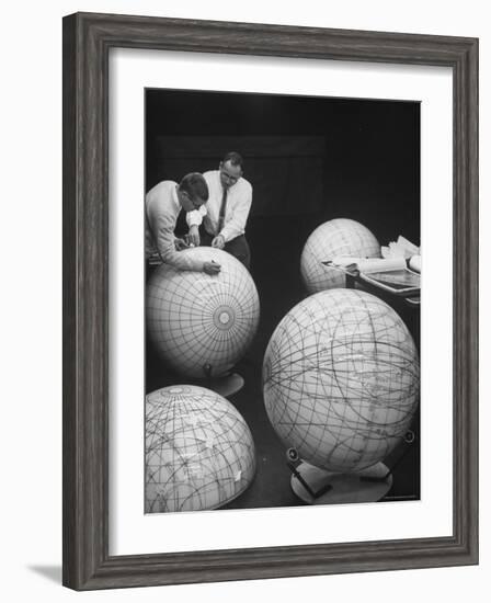 Scientists Studying Moon Phases on Models in Preparation For US Manned Flight to Moon-Fritz Goro-Framed Photographic Print