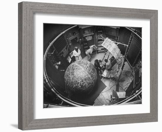 Scientists Studying Moon Phases on Models in Preparation for Us Manned Flight to Moon-null-Framed Photographic Print