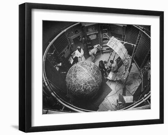 Scientists Studying Moon Phases on Models in Preparation for Us Manned Flight to Moon-null-Framed Photographic Print