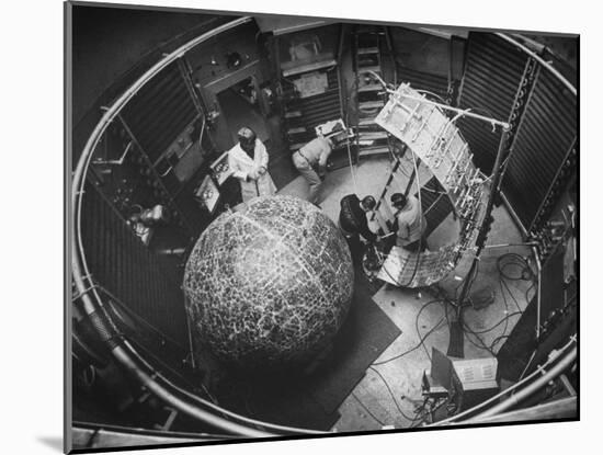 Scientists Studying Moon Phases on Models in Preparation for Us Manned Flight to Moon-null-Mounted Photographic Print