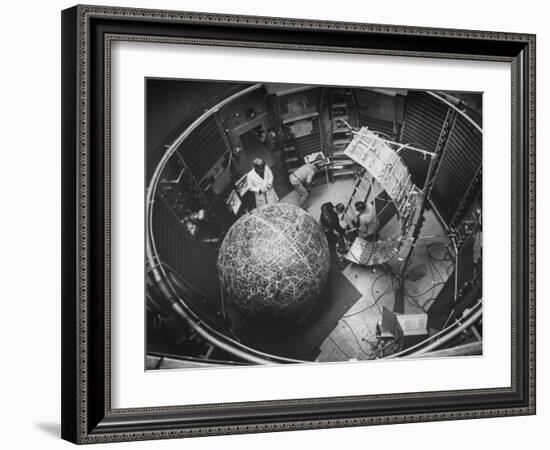 Scientists Studying Moon Phases on Models in Preparation for Us Manned Flight to Moon-null-Framed Photographic Print