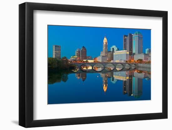 Scioto River and Columbus Ohio skyline at dusk-null-Framed Photographic Print