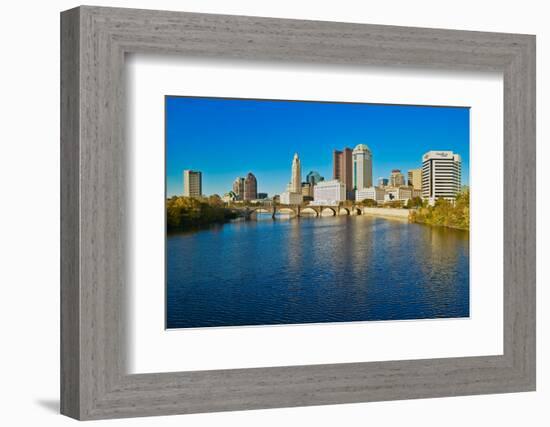 Scioto River and Columbus Ohio skyline in autumn-null-Framed Photographic Print