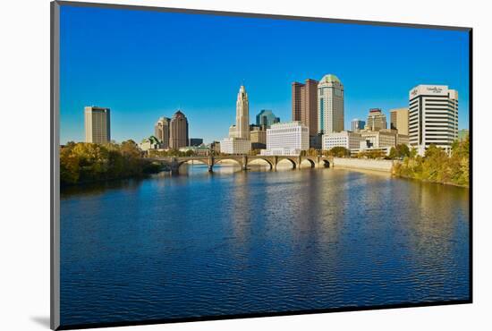 Scioto River and Columbus Ohio skyline in autumn-null-Mounted Photographic Print