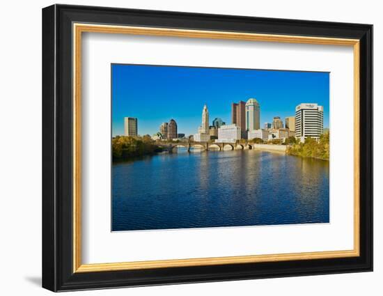 Scioto River and Columbus Ohio skyline in autumn-null-Framed Photographic Print