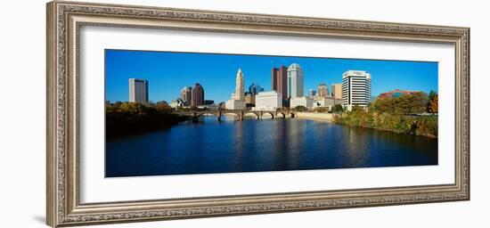 Scioto River and Columbus Ohio Skyline, with Setting Sunlight-null-Framed Photographic Print