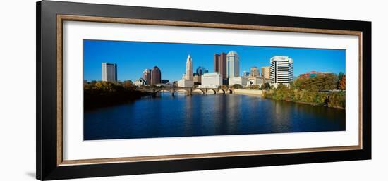 Scioto River and Columbus Ohio Skyline, with Setting Sunlight-null-Framed Photographic Print