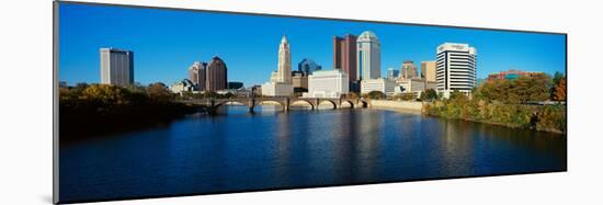 Scioto River and Columbus Ohio Skyline, with Setting Sunlight-null-Mounted Photographic Print