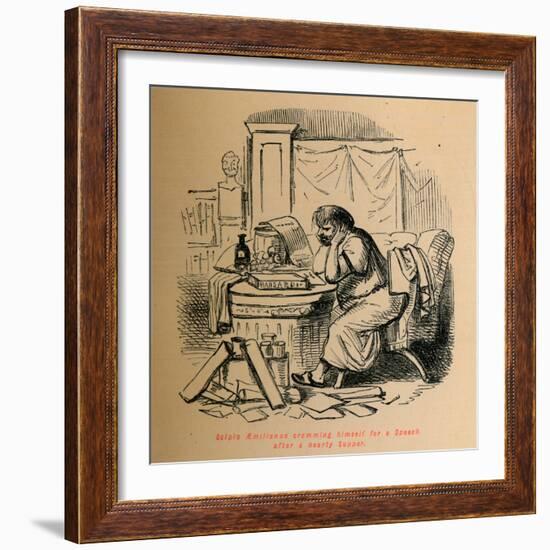 'Scipio Aemilianus cramming himself for a Speech after a hearty Supper', 1852-John Leech-Framed Giclee Print