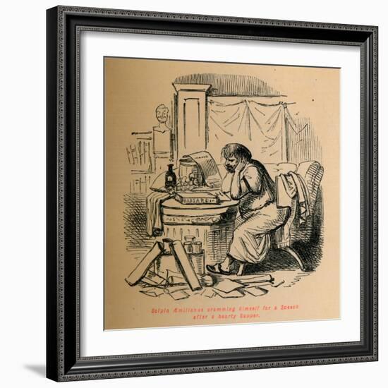 'Scipio Aemilianus cramming himself for a Speech after a hearty Supper', 1852-John Leech-Framed Giclee Print