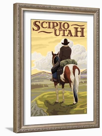 Scipio, Utah - Cowboy and Valley-Lantern Press-Framed Art Print
