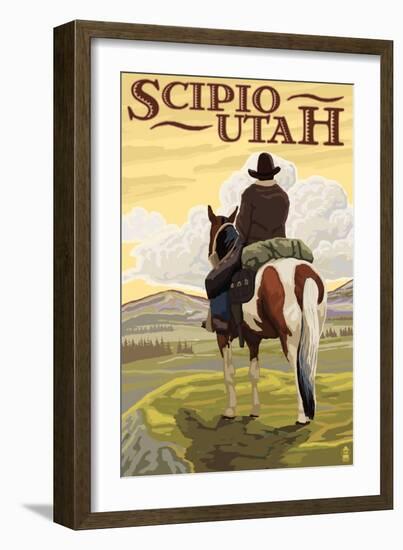 Scipio, Utah - Cowboy and Valley-Lantern Press-Framed Art Print