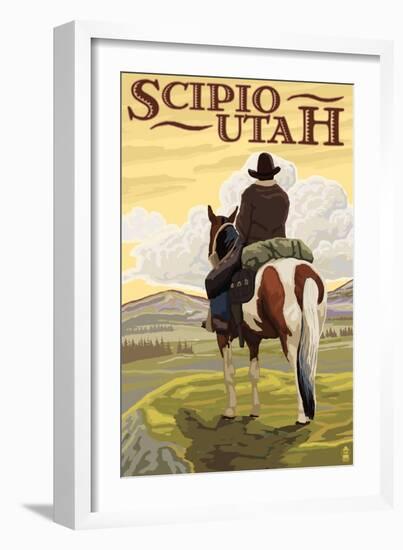 Scipio, Utah - Cowboy and Valley-Lantern Press-Framed Art Print