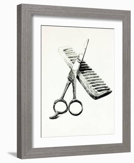 Scissors And Comb-Boyan Dimitrov-Framed Art Print