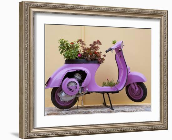 Scooter Flower Display, Symi Island, Dodecanese Islands, Greece-Peter Adams-Framed Photographic Print