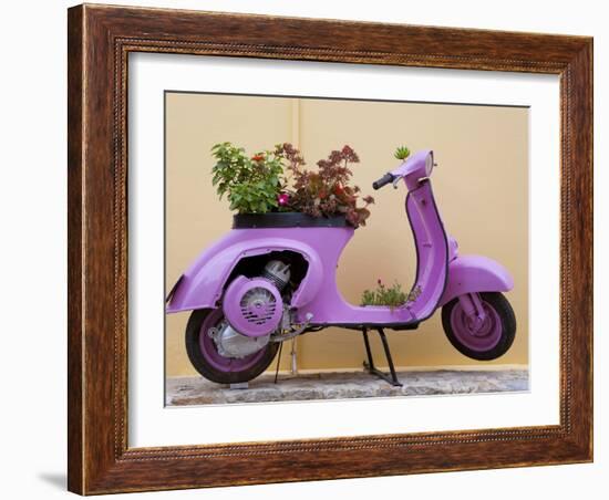 Scooter Flower Display, Symi Island, Dodecanese Islands, Greece-Peter Adams-Framed Photographic Print