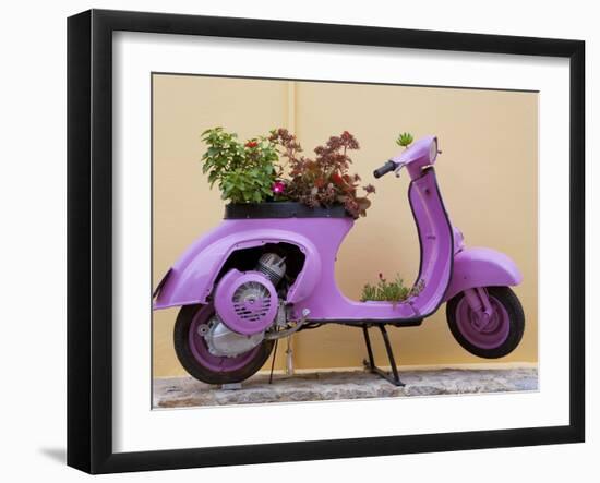 Scooter Flower Display, Symi Island, Dodecanese Islands, Greece-Peter Adams-Framed Photographic Print