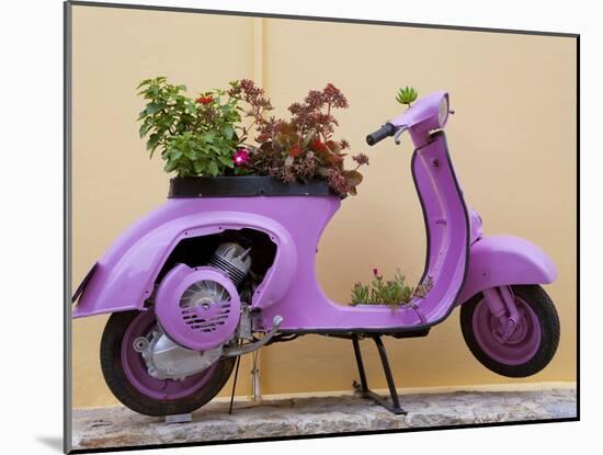 Scooter Flower Display, Symi Island, Dodecanese Islands, Greece-Peter Adams-Mounted Photographic Print