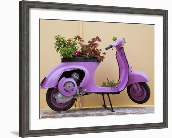 Scooter Flower Display, Symi Island, Dodecanese Islands, Greece-Peter Adams-Framed Photographic Print