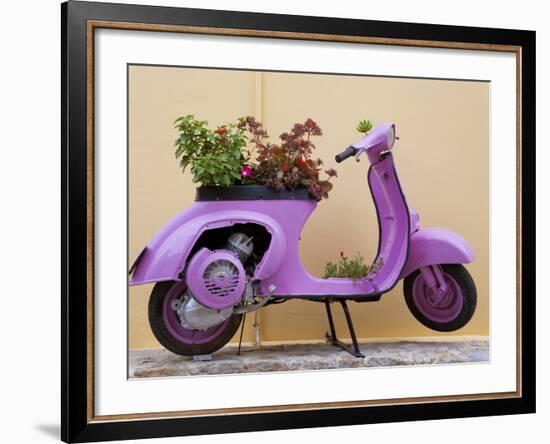 Scooter Flower Display, Symi Island, Dodecanese Islands, Greece-Peter Adams-Framed Photographic Print