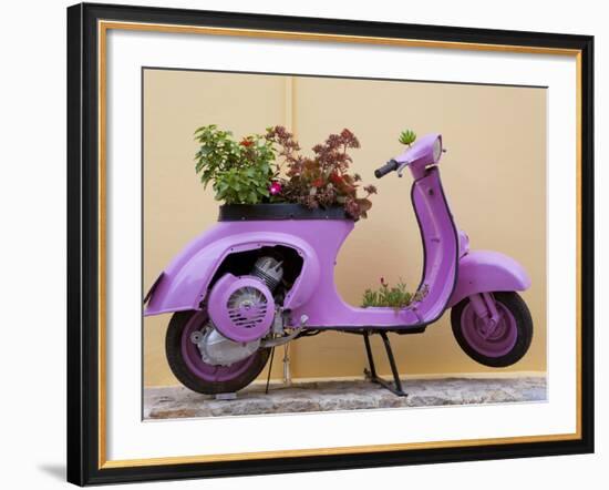 Scooter Flower Display, Symi Island, Dodecanese Islands, Greece-Peter Adams-Framed Photographic Print