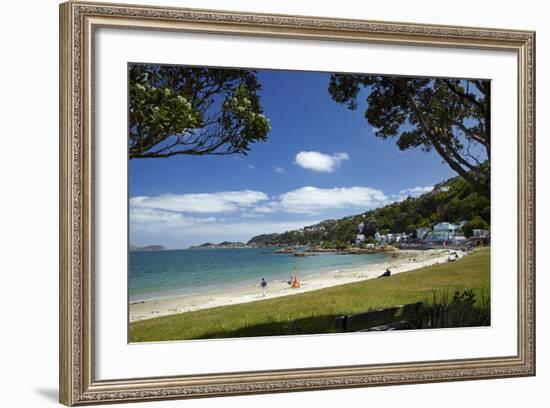 Scorching Bay and Wellington Harbour, Wellington, North Island, New Zealand-David Wall-Framed Photographic Print