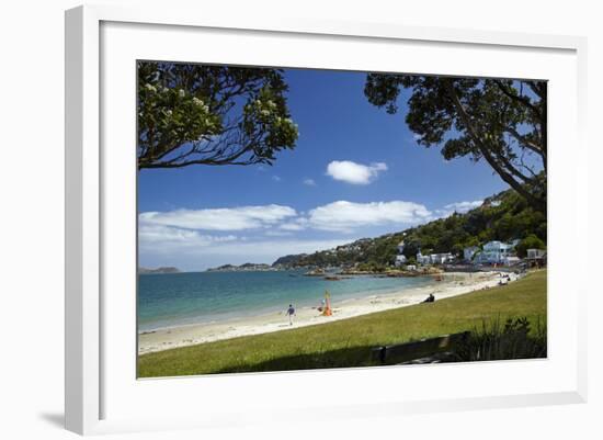 Scorching Bay and Wellington Harbour, Wellington, North Island, New Zealand-David Wall-Framed Photographic Print