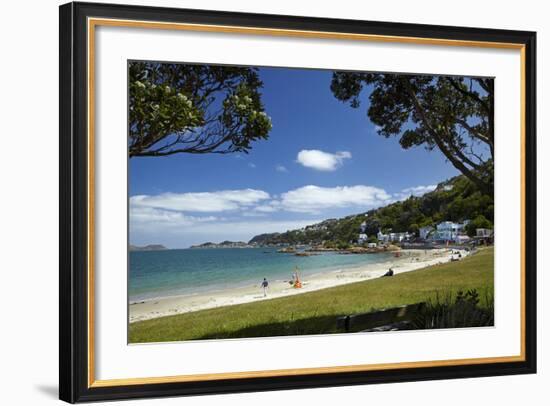 Scorching Bay and Wellington Harbour, Wellington, North Island, New Zealand-David Wall-Framed Photographic Print