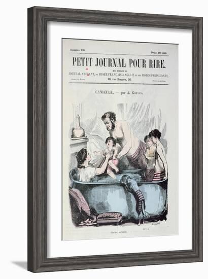 Scorching Heat: the Family Bath, Front Cover of 'Le Petit Journal Pour Rire', C.1860-Grevin-Framed Giclee Print