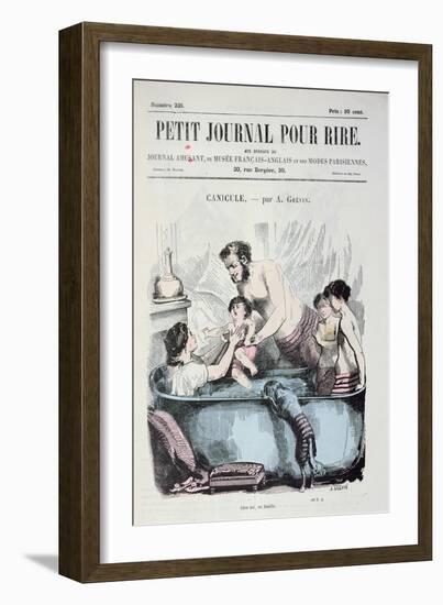 Scorching Heat: the Family Bath, Front Cover of 'Le Petit Journal Pour Rire', C.1860-Grevin-Framed Giclee Print