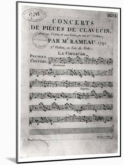 Score Sheet for "Concerts De Pieces De Clavecin" by Jean-Philippe Rameau (1683-1764) 1741-L. Hue-Mounted Giclee Print