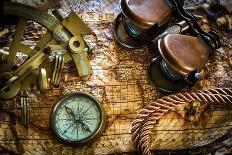 Vintage Still Life with Compass,Sextant and Old Map.Map Used for Background is in Public Domain. Ma-scorpp-Premier Image Canvas