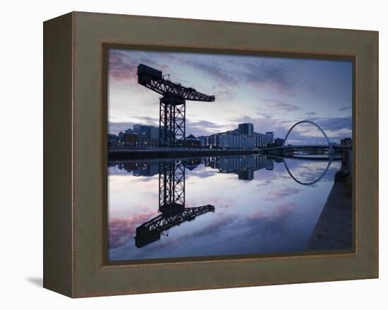 Scotland, Glasgow, Clydebank, the Finneston Crane and Modern Clydebank Skyline-Steve Vidler-Framed Premier Image Canvas